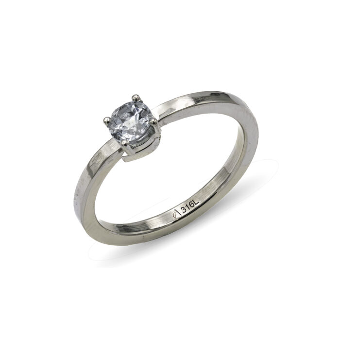 Steel & aquamarine M ring