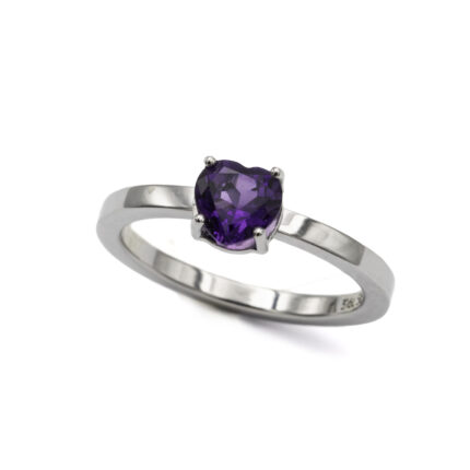 Bague en or gris & améthyste coeur XL