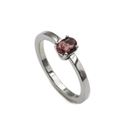 Bague en acier & tourmaline rose ovale M