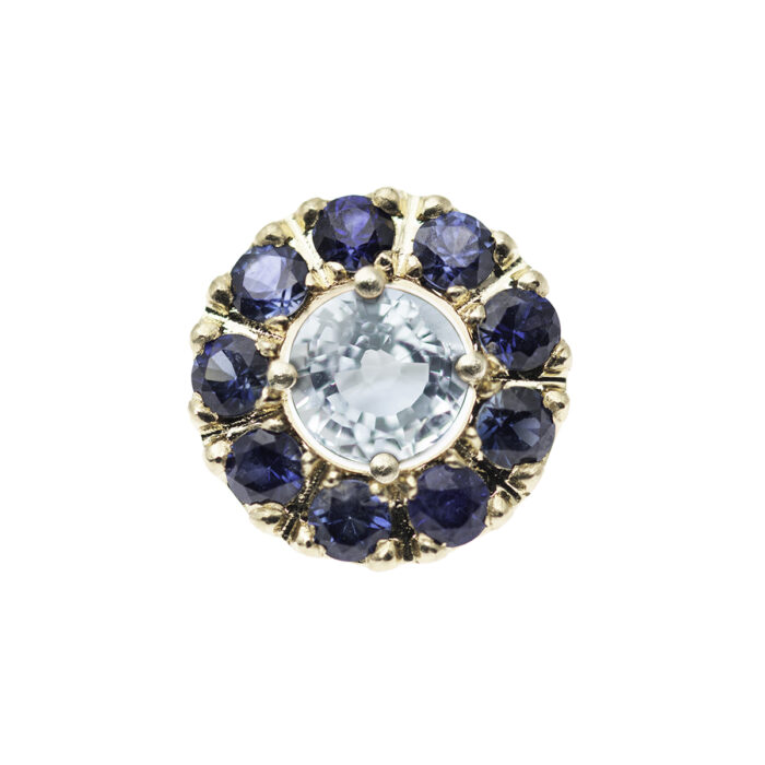 Fleur sauvage aigue marine et saphirs bleu